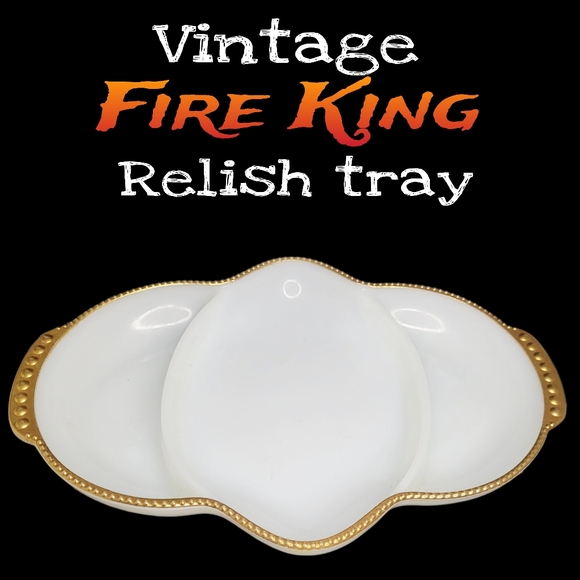 Fire King Other - Vintage Fire King divided relish dish milk glass gold rim